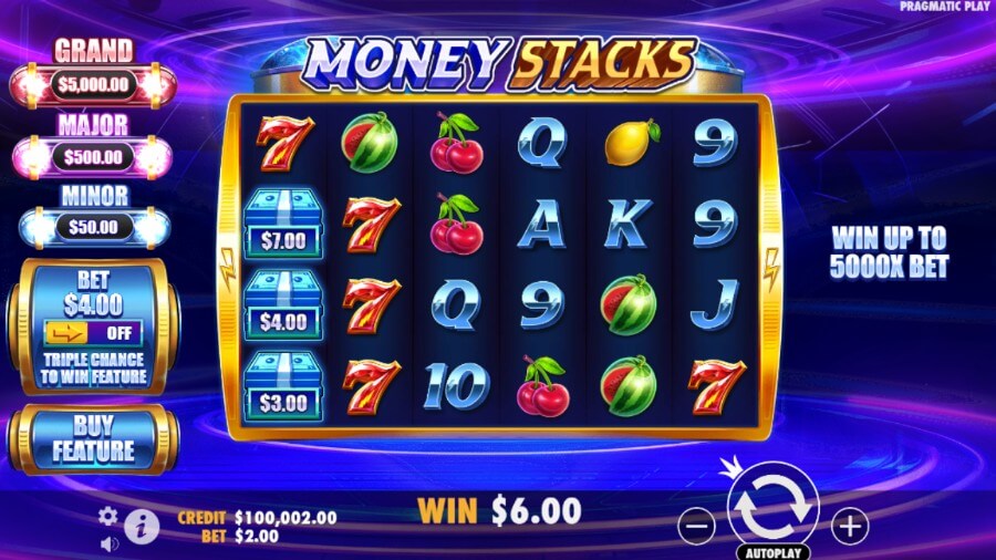 3. Gráficos e som Money Stacks slot.