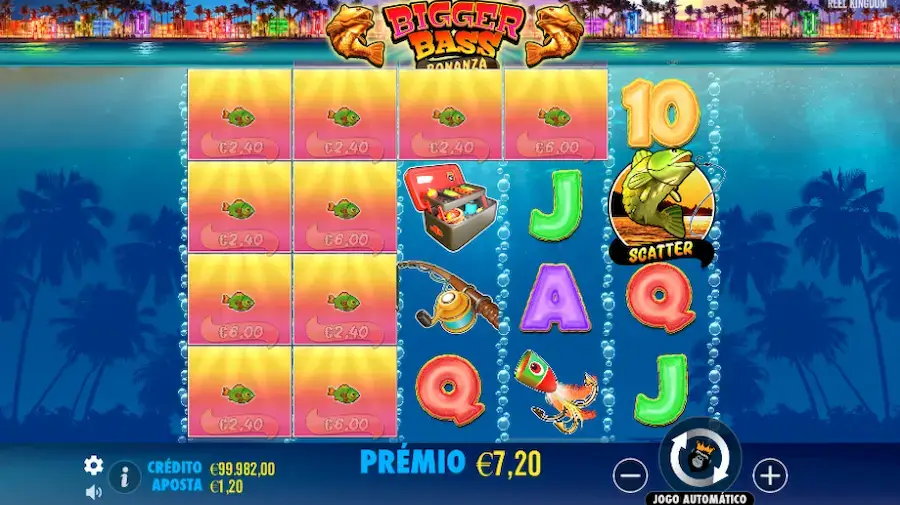 Símbolos dinheiro da Bigger Bass Bonanza slot.